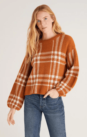 Solange Plaid Sweater- Whiskey