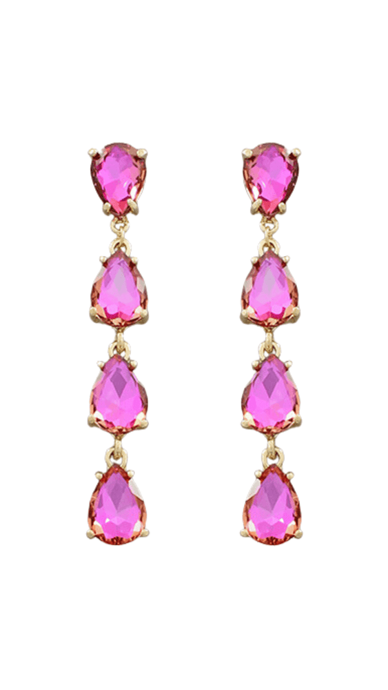 Glass Teardrop Earrings-Fuschia