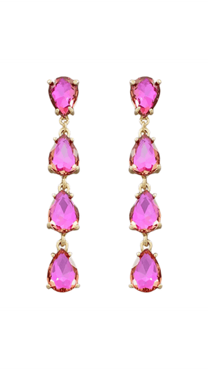 Glass Teardrop Earrings-Fuschia