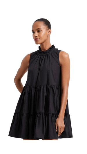 Rhodes Poplin Sleeveless Tiered Dress-Black