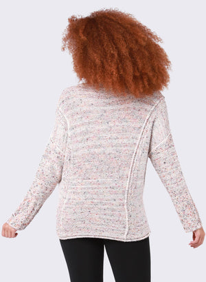 Cowl Neck Exposed Seam Sweater- Rainbow