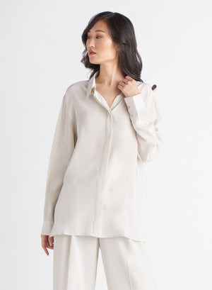Collared Button Down Blouse- Putty