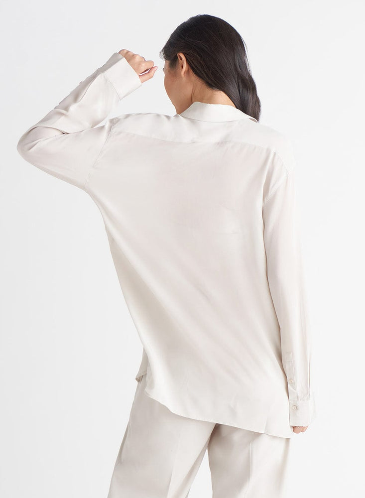 Collared Button Down Blouse- Putty