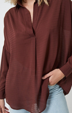 Clar Rhodes Textured Drape Shirt-Bitter Chocolate