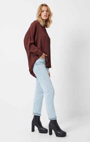 Clar Rhodes Textured Drape Shirt-Bitter Chocolate