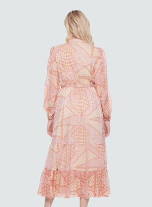 Tie Waist Midi Dress-Peach Bandana Patch