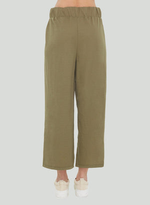 Elastic Waist Wide Leg Pant-Woodland Green
