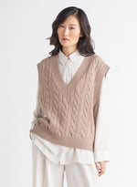 Cable Knit Sweater Vest-Taupe