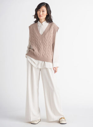 Cable Knit Sweater Vest-Taupe